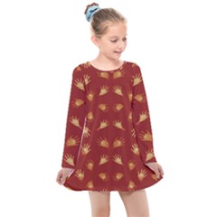 Primitive Art Hands Motif Pattern Kids  Long Sleeve Dress