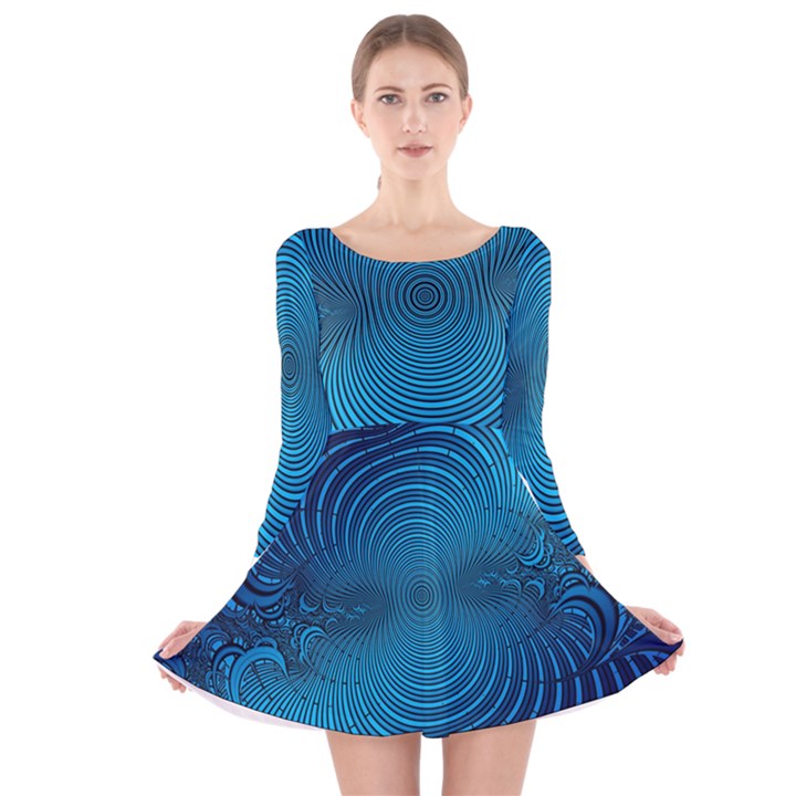 Background Brush Particles Wave Long Sleeve Velvet Skater Dress