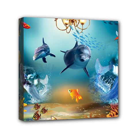 Dolphin Art Creation Natural Water Mini Canvas 6  X 6 
