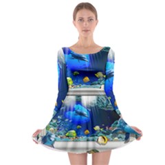 Dolphin Art Creation Natural Water Long Sleeve Skater Dress