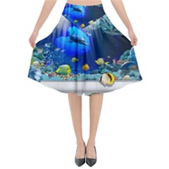 Dolphin Art Creation Natural Water Flared Midi Skirt