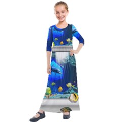 Dolphin Art Creation Natural Water Kids  Quarter Sleeve Maxi Dress