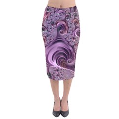 Purple Abstract Art Fractal Velvet Midi Pencil Skirt