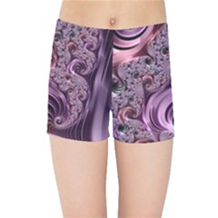 Purple Abstract Art Fractal Kids Sports Shorts by Sapixe