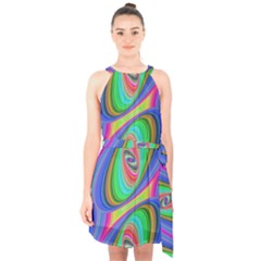 Ellipse Pattern Elliptical Fractal Halter Collar Waist Tie Chiffon Dress