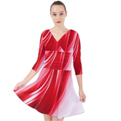 Flame Red Fractal Energy Fiery Quarter Sleeve Front Wrap Dress