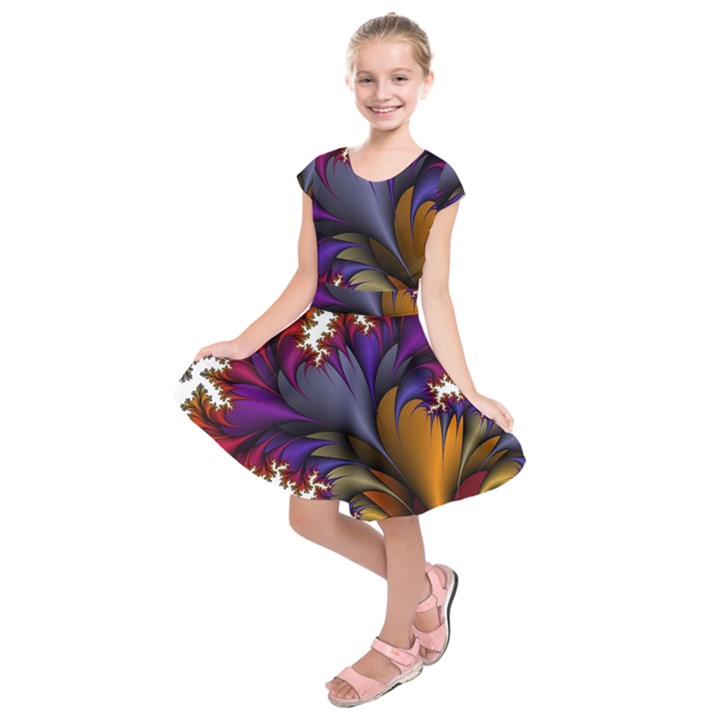 Flora Entwine Fractals Flowers Kids  Short Sleeve Dress