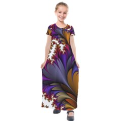 Flora Entwine Fractals Flowers Kids  Short Sleeve Maxi Dress