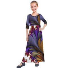 Flora Entwine Fractals Flowers Kids  Quarter Sleeve Maxi Dress