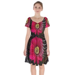 Fantasy Flower Fractal Blossom Short Sleeve Bardot Dress by Sapixe