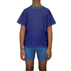 Blue Fractal Art Honeycomb Mathematics Kids  Short Sleeve Swimwear