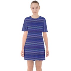 Blue Fractal Art Honeycomb Mathematics Sixties Short Sleeve Mini Dress