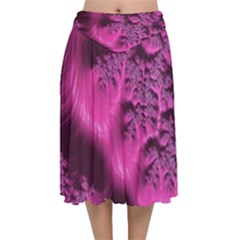 Fractal Artwork Pink Purple Elegant Velvet Flared Midi Skirt