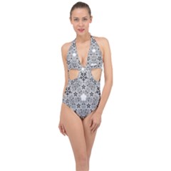 Fractal Background Foreground Halter Front Plunge Swimsuit by Sapixe