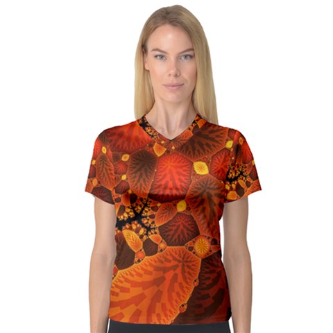 Leaf Autumn Nature Background V-neck Sport Mesh Tee by Sapixe