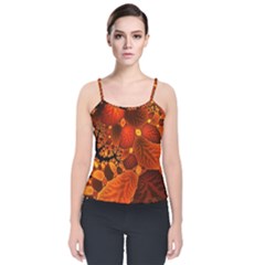 Leaf Autumn Nature Background Velvet Spaghetti Strap Top