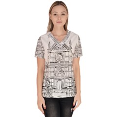 Line Art Architecture Church Italy Scrub Top