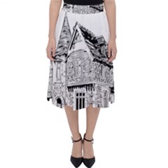 Line Art Architecture Old House Folding Skater Skirt by Sapixe