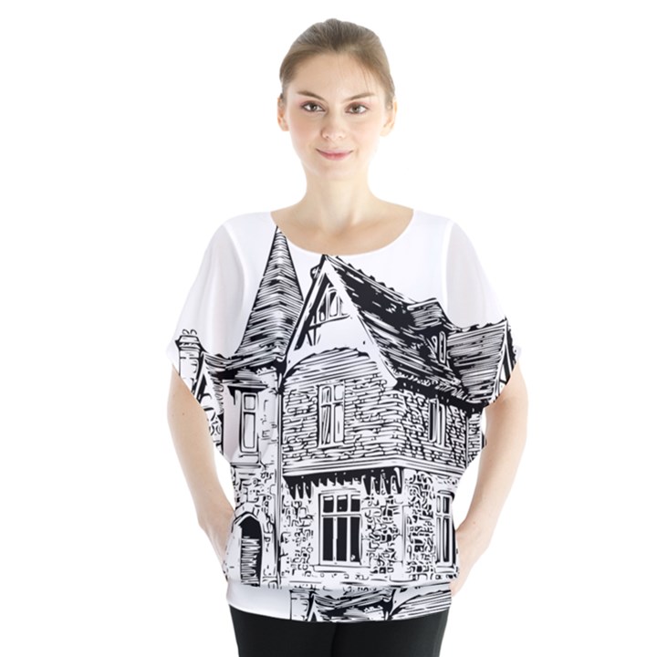 Line Art Architecture Old House Blouse