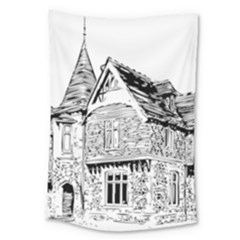 Line Art Architecture Old House Large Tapestry by Sapixe