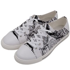 Line Art Architecture Old House Women s Low Top Canvas Sneakers by Sapixe