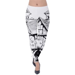 Line Art Architecture Vintage Old Velvet Leggings