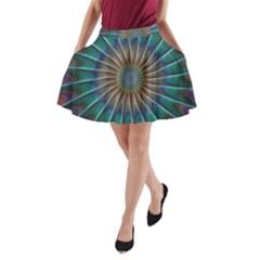 Fractal Peacock Rendering A-line Pocket Skirt