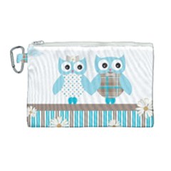Owl Animal Daisy Flower Stripes Canvas Cosmetic Bag (large)