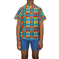 Pop Art Abstract Design Pattern Kids  Short Sleeve Swimwear