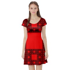 Sierpinski Carpet Plane Fractal Short Sleeve Skater Dress by Sapixe