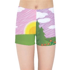 Pine Trees Trees Sunrise Sunset Kids Sports Shorts