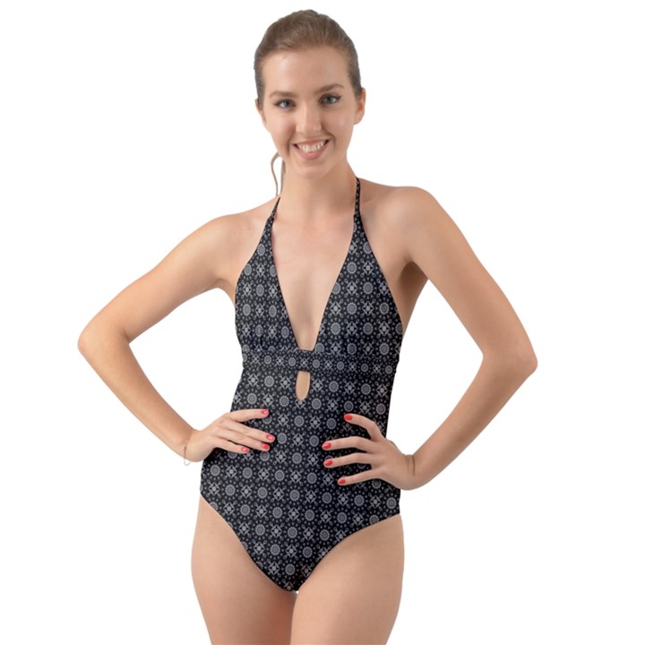 Kaleidoscope Seamless Pattern Halter Cut-Out One Piece Swimsuit