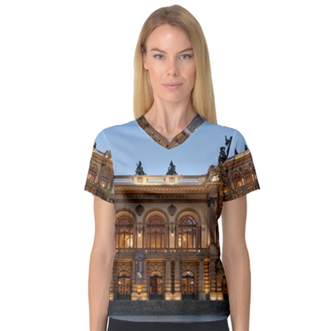 Municipal Theatre Of Sao Paulo Brazil V-neck Sport Mesh Tee by Sapixe