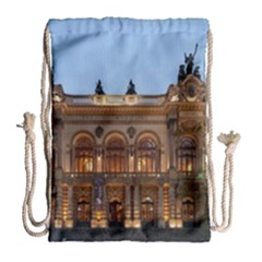 Municipal Theatre Of Sao Paulo Brazil Drawstring Bag (large) by Sapixe