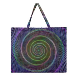 Spiral Fractal Digital Modern Zipper Large Tote Bag