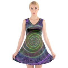 Spiral Fractal Digital Modern V-Neck Sleeveless Dress