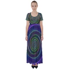 Spiral Fractal Digital Modern High Waist Short Sleeve Maxi Dress