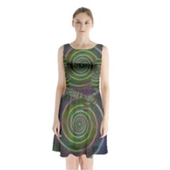 Spiral Fractal Digital Modern Sleeveless Waist Tie Chiffon Dress
