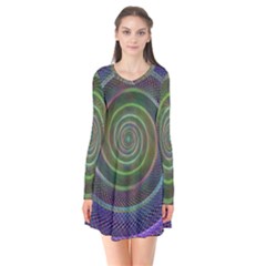 Spiral Fractal Digital Modern Long Sleeve V-neck Flare Dress