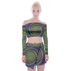 Spiral Fractal Digital Modern Off Shoulder Top with Mini Skirt Set