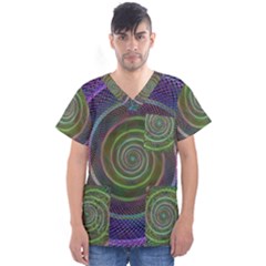 Spiral Fractal Digital Modern Men s V-Neck Scrub Top