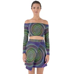 Spiral Fractal Digital Modern Off Shoulder Top with Skirt Set