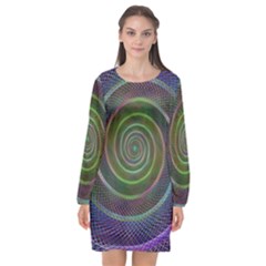 Spiral Fractal Digital Modern Long Sleeve Chiffon Shift Dress 