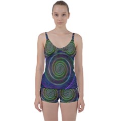 Spiral Fractal Digital Modern Tie Front Two Piece Tankini