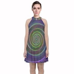 Spiral Fractal Digital Modern Velvet Halter Neckline Dress 