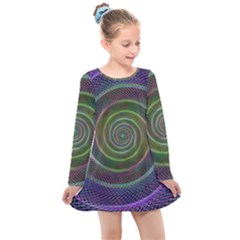 Spiral Fractal Digital Modern Kids  Long Sleeve Dress