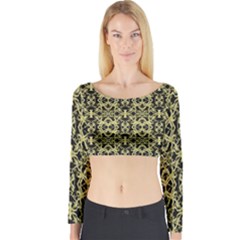 Golden Ornate Intricate Pattern Long Sleeve Crop Top by dflcprints