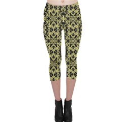 Golden Ornate Intricate Pattern Capri Leggings  by dflcprints