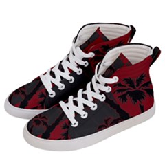 Red And Grey Silhouette Palm Tree Men s Hi-top Skate Sneakers by LoolyElzayat