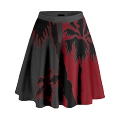 Red And Grey Silhouette Palm Tree High Waist Skirt